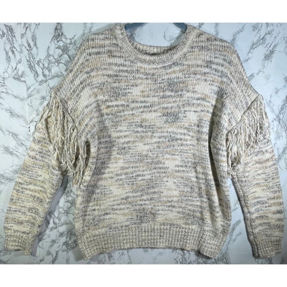 Calvin Klein Fringe Sleeve Knit Sweater M Multicolor